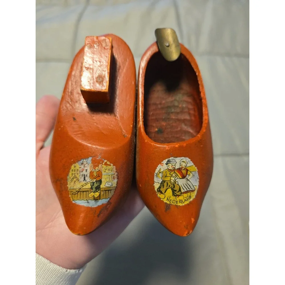 Vintage Dutch Wooden Shoe Ashtray Pair Heeg Netherlands Fa de Jong 1950s History